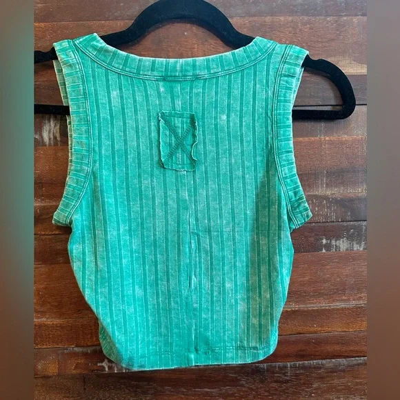 Zenana Green Striped Crop Tank Top - Picture 2 of 4